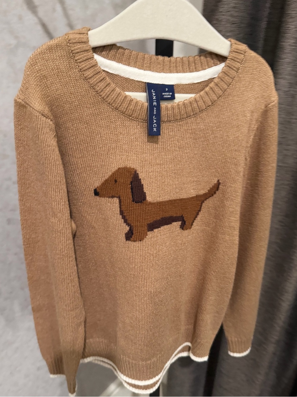 Janie and Jack Camel/Tam Crewneck Sweater with Dachshund  size 3 toddler